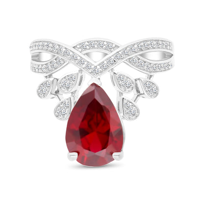 Sterling Silver 925 Ring Rhodium Plated Embedded With Ruby Corundum And White CZ