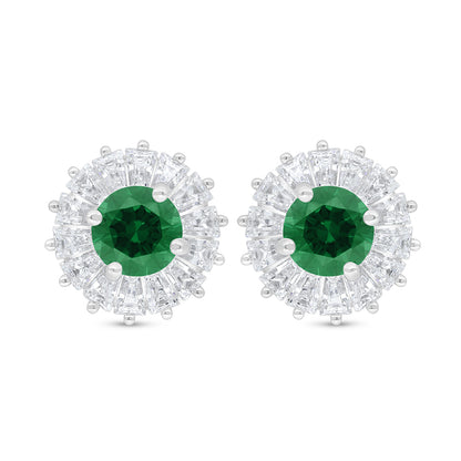 Sterling Silver 925 Earring Rhodium Plated Embedded With Emerald Zircon And White Zircon