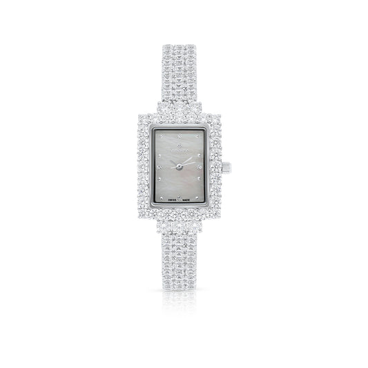 Stainless Steel 316 Watch Silver Plated Embedded With White Zircon - MOP DIAL