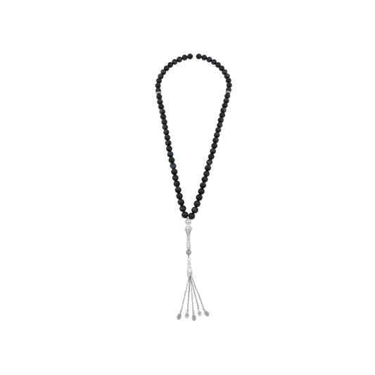 Rosary 66 Sterling Silver 925 Set Oxidized Decorated Embedded With Bule Tiger Eye Bead 08 ML LOGO