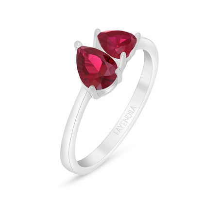 Sterling Silver 925 Ring Rhodium Plated Embedded With Ruby Corundum And White Zircon