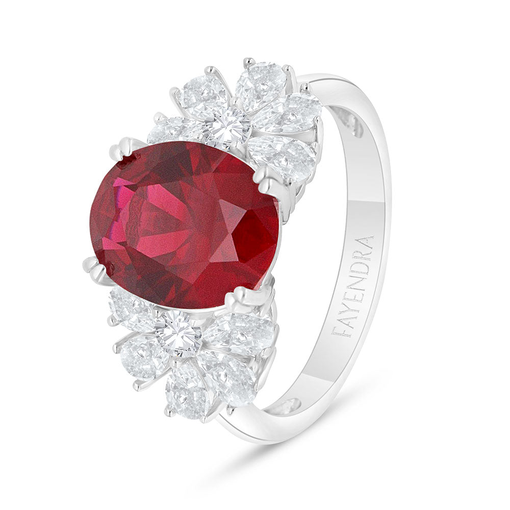 Sterling Silver 925 Ring Rhodium Plated Embedded With Ruby Corundum And White Zircon