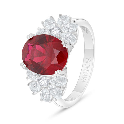 Sterling Silver 925 Ring Rhodium Plated Embedded With Ruby Corundum And White Zircon