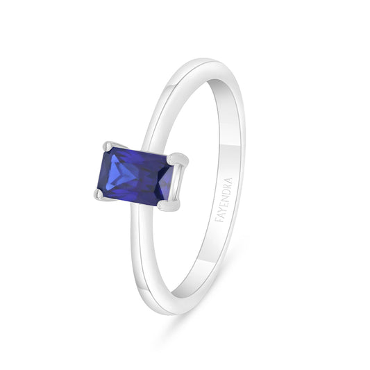 Sterling Silver 925 Ring Rhodium Plated Embedded With Sapphire Corundum