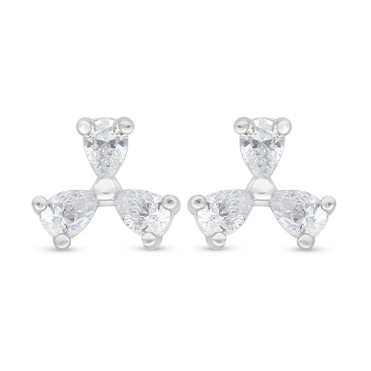 Sterling Silver 925 Earring Rhodium Plated Embedded With White Zircon