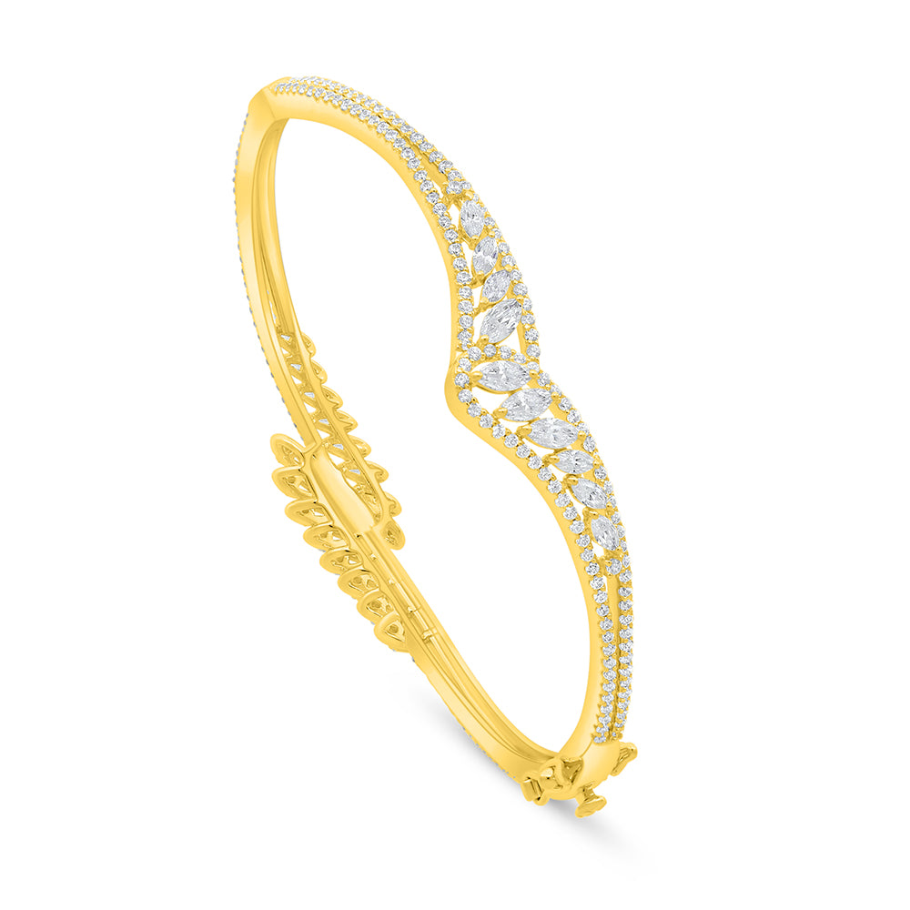 Sterling Silver 925 Bangle Golden Plated Embedded With White Zircon Size 6