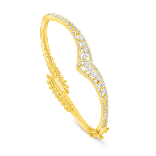 Sterling Silver 925 Bangle Golden Plated Embedded With White Zircon Size 6