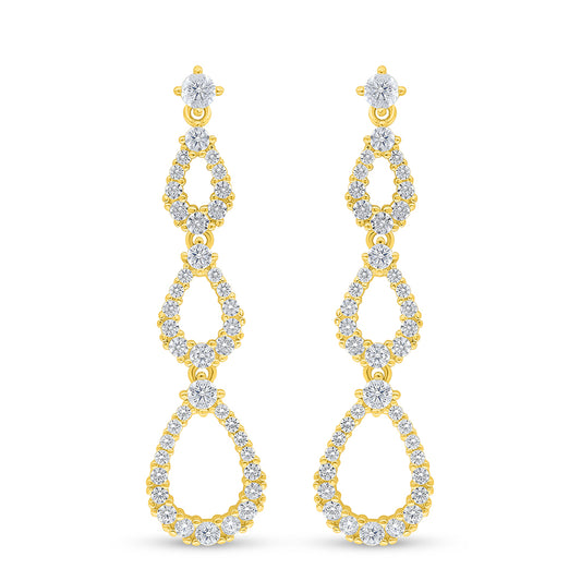 Sterling Silver 925 Earring Golden Plated Embedded With White Zircon
