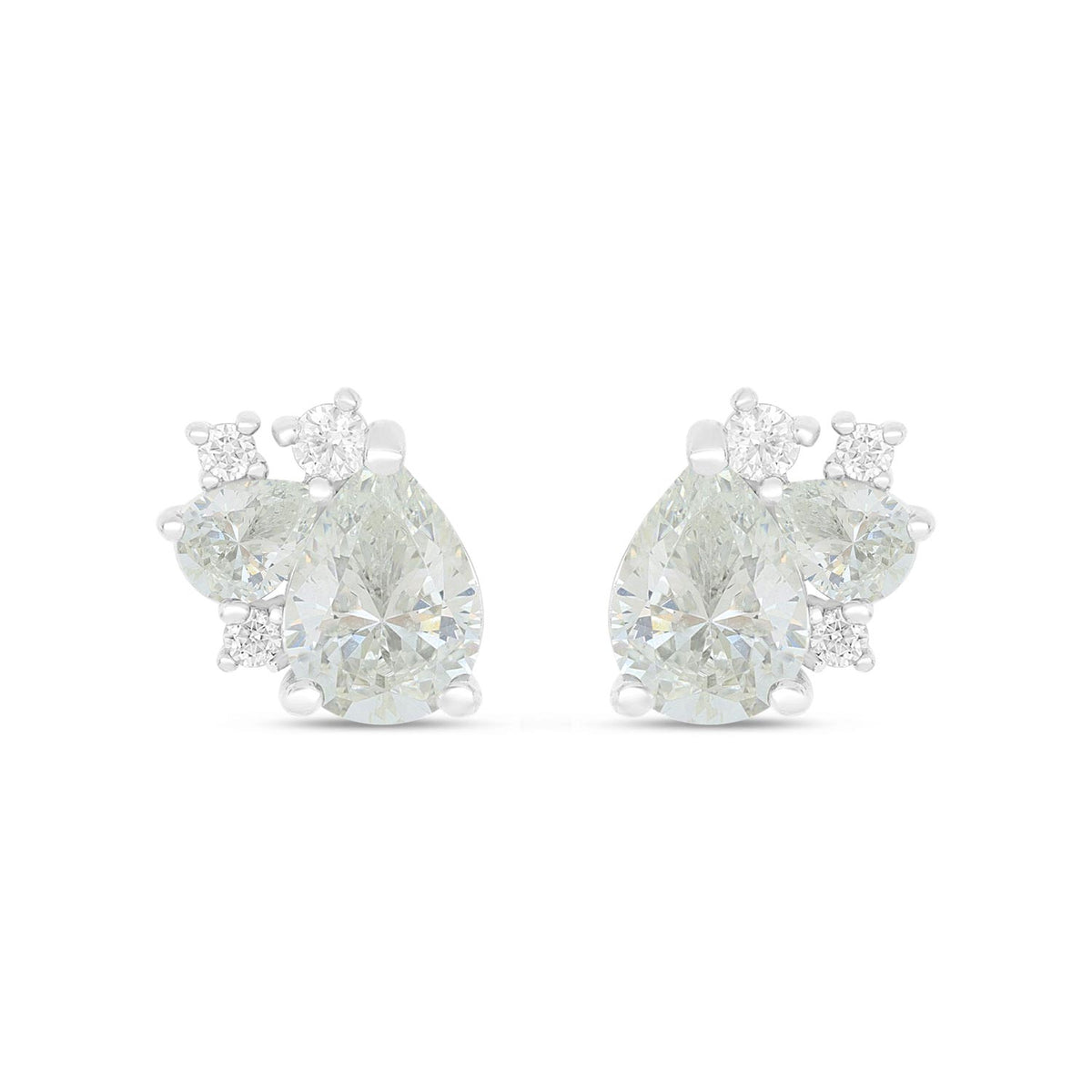 Sterling Silver 925 Earring Rhodium Plated Embedded With Diamond Zircon And White Zircon
