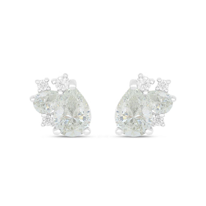 Sterling Silver 925 Earring Rhodium Plated Embedded With Diamond Zircon And White Zircon