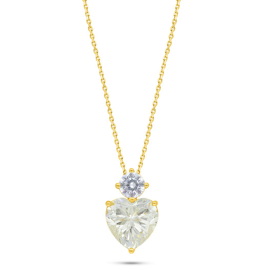 Sterling Silver 925 Necklace Golden Plated Embedded With Yellow Diamond And White Zircon