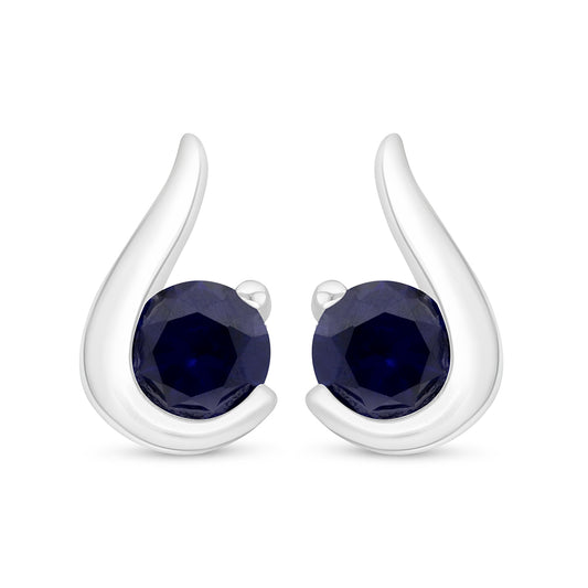 Sterling Silver 925 Earring Rhodium Plated Embedded With Sapphire Corundum