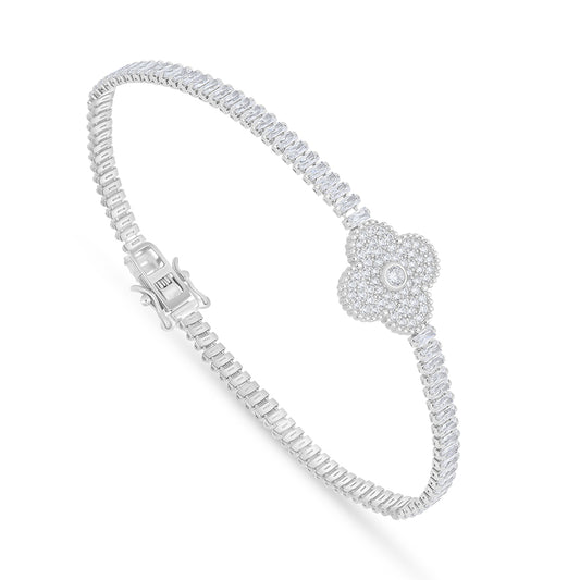 Sterling Silver 925 Bracelet Rhodium Plated Embedded With White Zircon