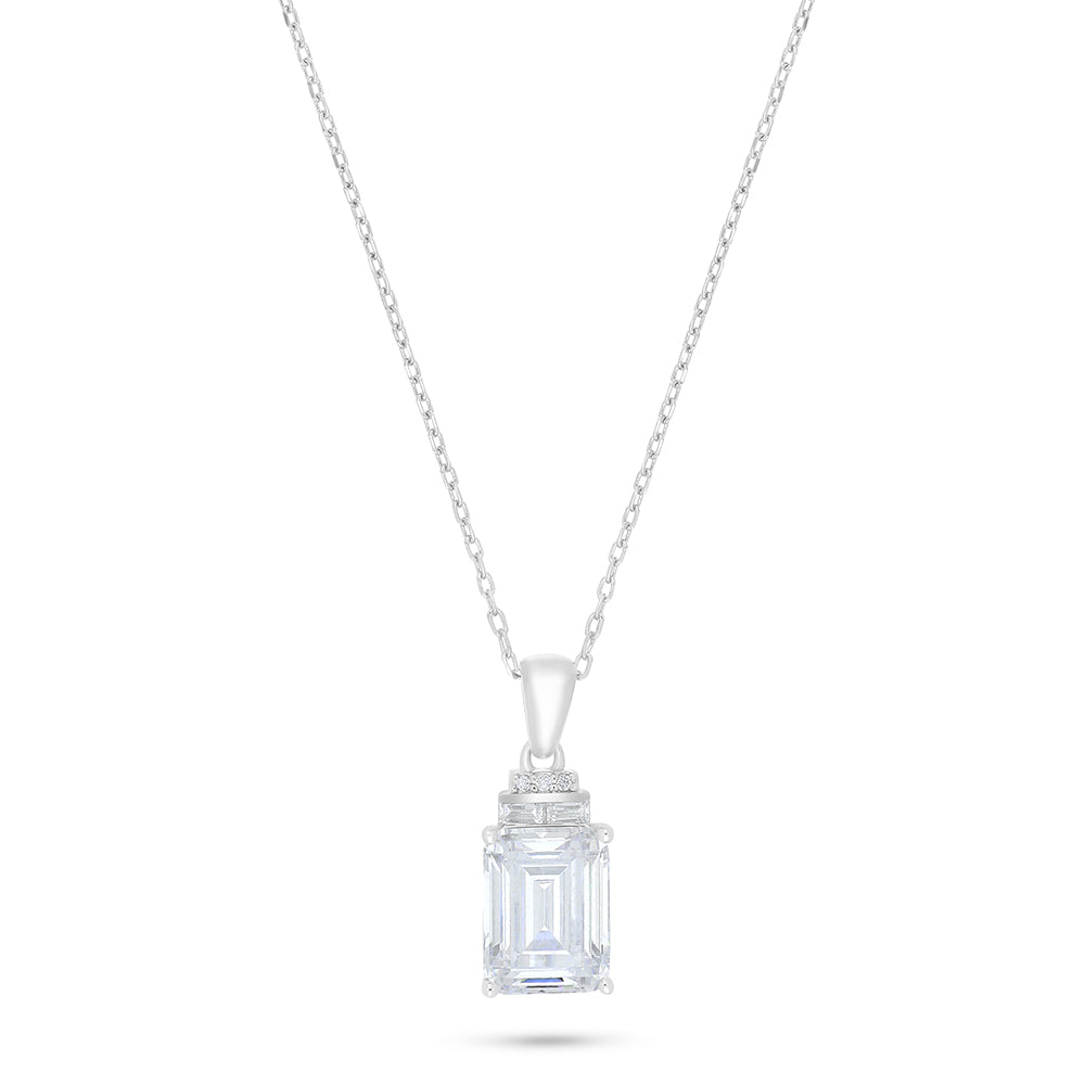 Sterling Silver 925 Necklace Rhodium Plated Embedded With White Zircon