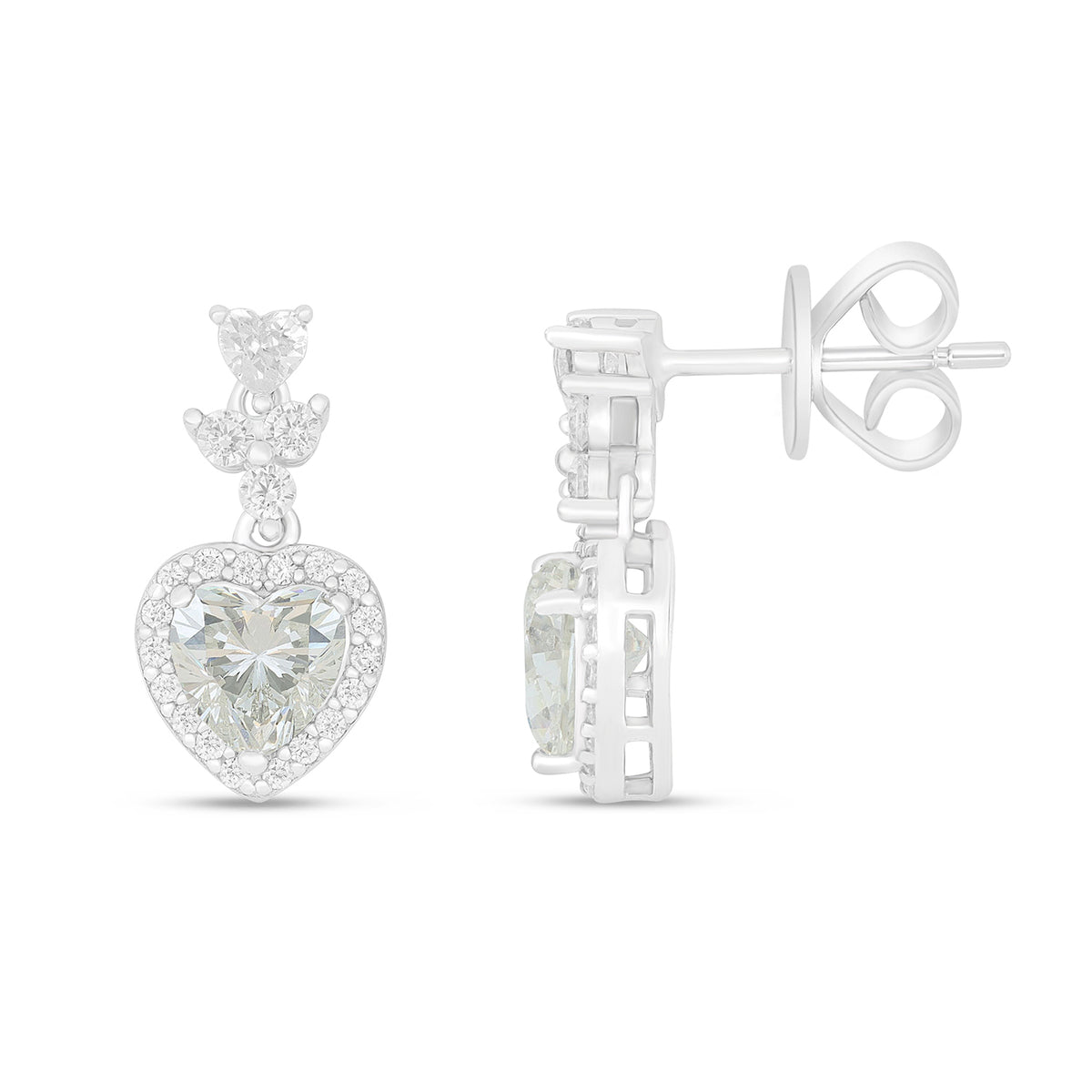 Sterling Silver 925 Earring Rhodium Plated Embedded With Diamond Zircon And White Zircon
