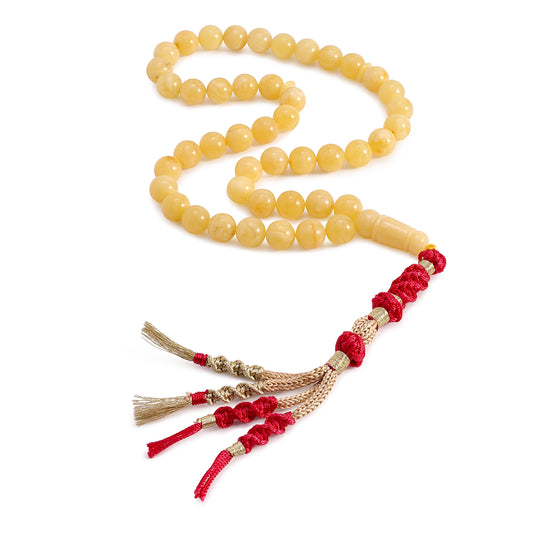 Rosary 45 Embedded With Natural Yellow Amber Premium Grade Round Beads 10 mm And Fabric Tassel
