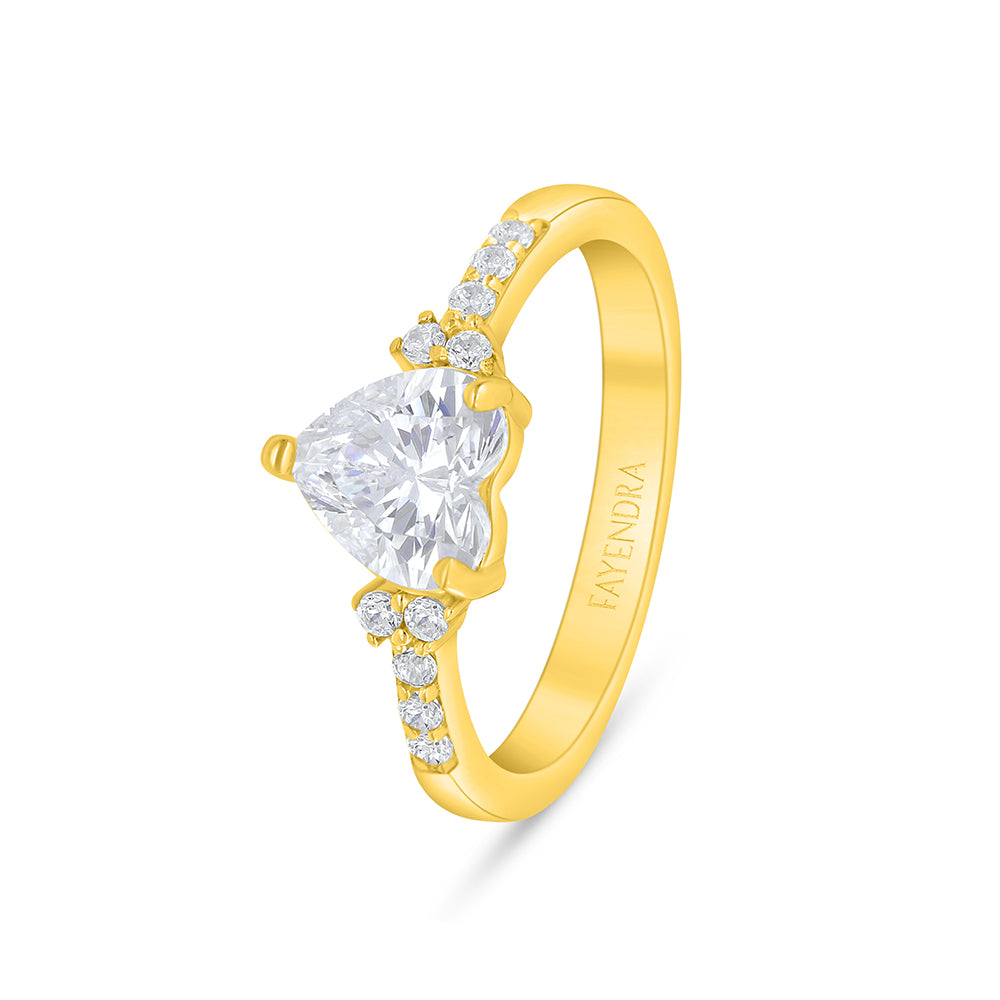 Sterling Silver 925 Ring Golden Plated Embedded With White Zircon