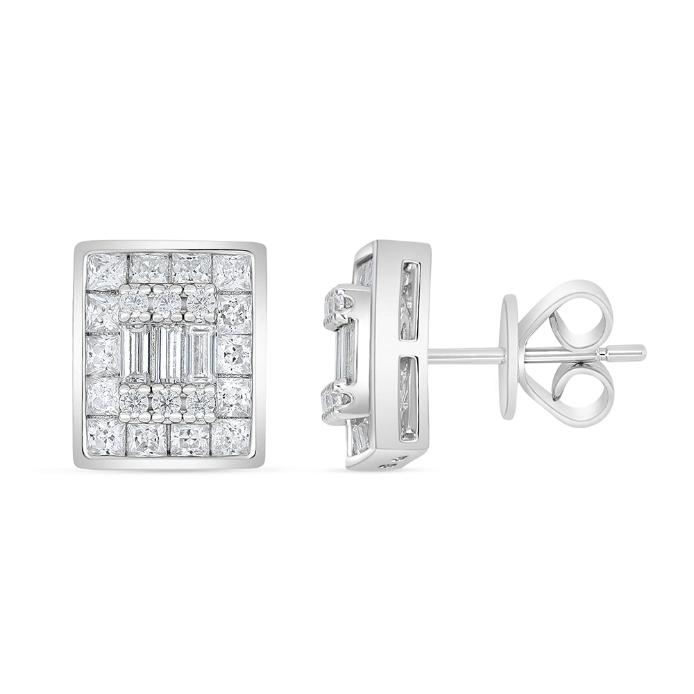 Sterling Silver 925 Earring Rhodium Plated Embedded With White Zircon