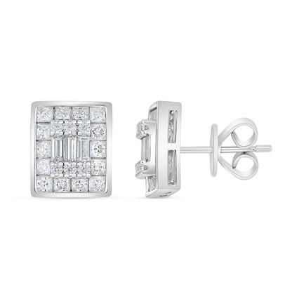 Sterling Silver 925 Earring Rhodium Plated Embedded With White Zircon
