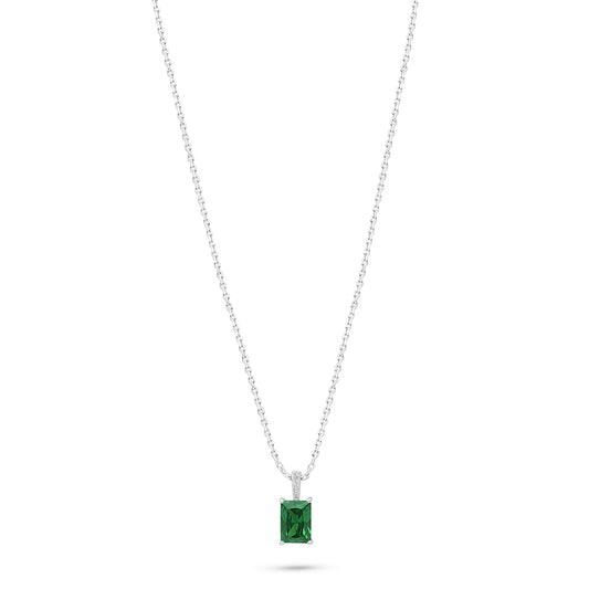 Sterling Silver 925 Necklace Rhodium Plated Embedded With Emerald Zircon And White Zircon