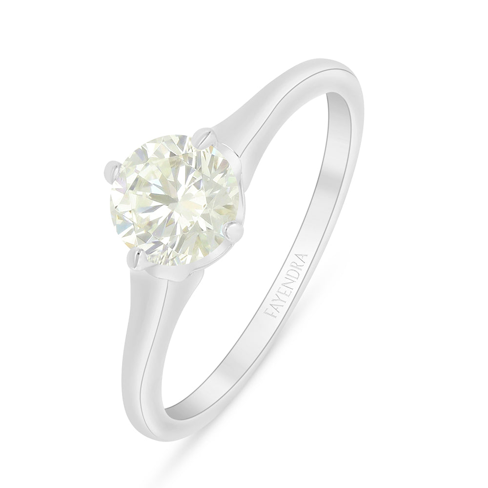 Sterling Silver 925 Ring Rhodium Plated Embedded With Yellow Diamond And White Zircon