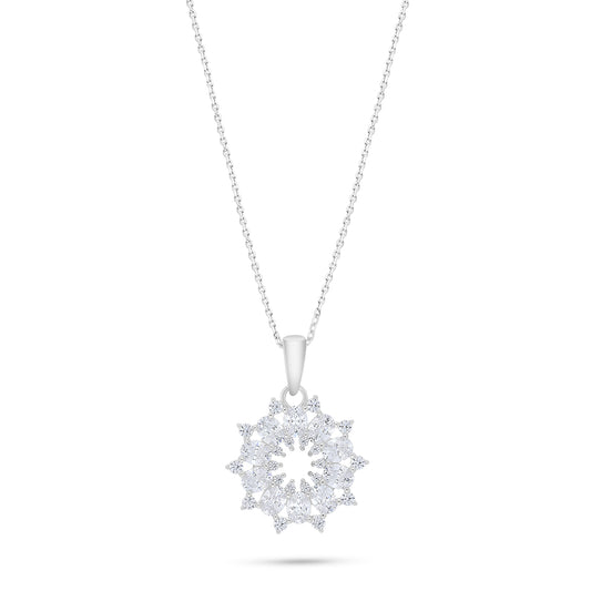 Sterling Silver 925 Necklace Rhodium Plated Embedded With White Zircon