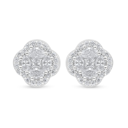 Sterling Silver 925 Earring Rhodium Plated Embedded With White Zircon