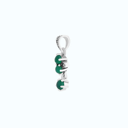 Sterling Silver 925 Pendant Embedded With Natural Green Agate And Marcasite Stones