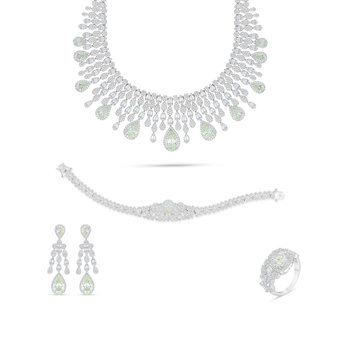 Sterling Silver 925 Set Rhodium Plated Embedded With Diamond Zircon And White Zircon