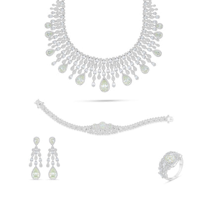 Sterling Silver 925 Set Rhodium Plated Embedded With Diamond Zircon And White Zircon
