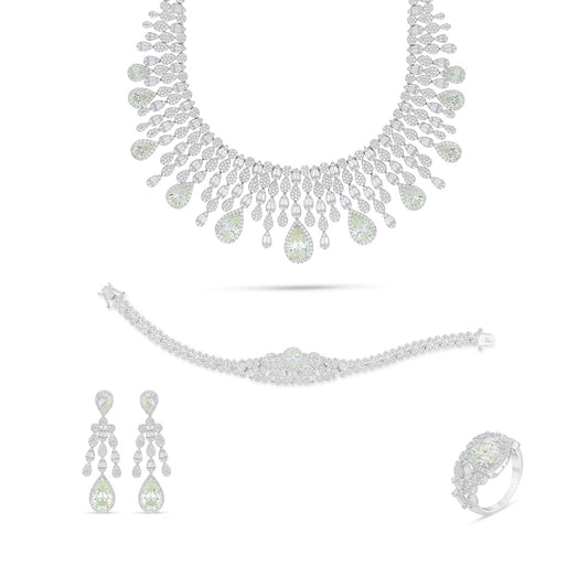 Sterling Silver 925 Set Rhodium Plated Embedded With Diamond Zircon And White Zircon