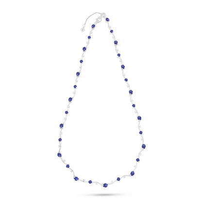 Sterling Silver 925 Necklace Rhodium Plated Embedded With Sapphire Corundum And White Zircon
