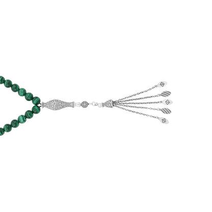Rosary 45 Sterling Silver 925 Set Oxidized Embedded With Malachite Bead 08 ML LOGO