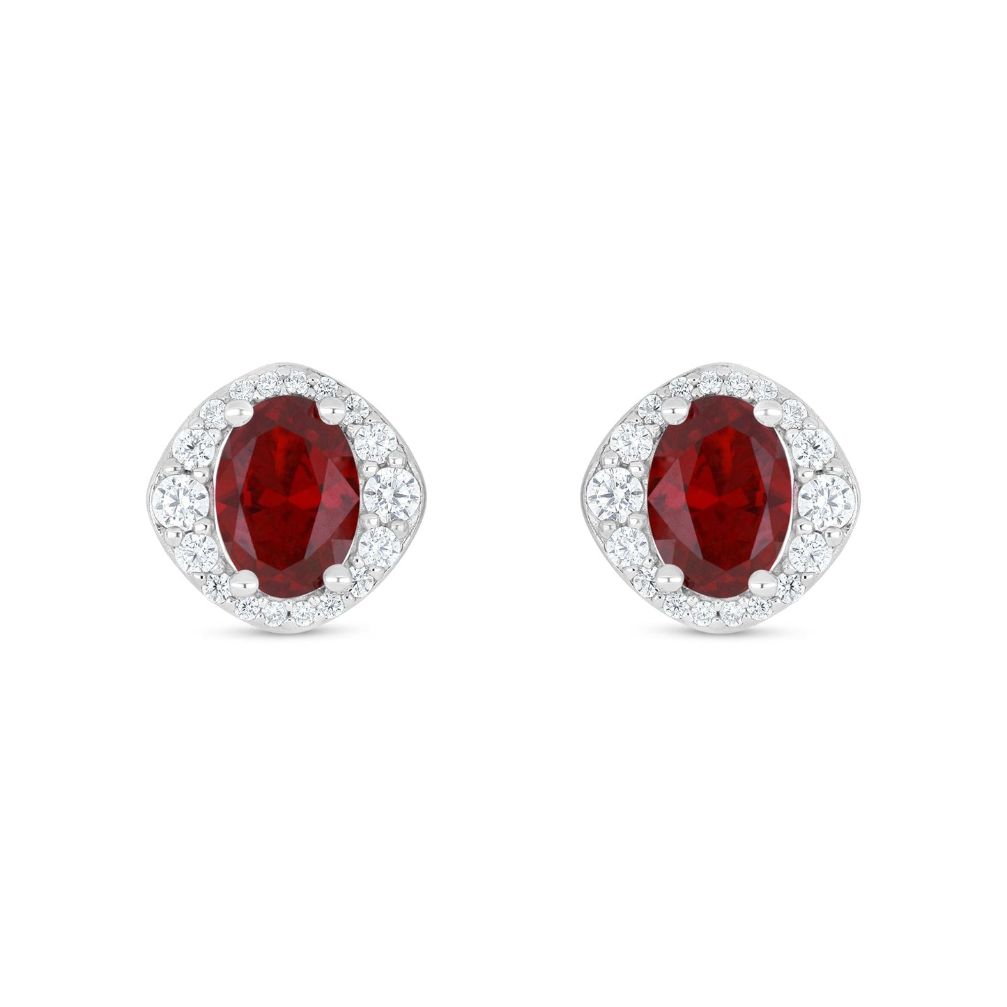 Sterling Silver 925 Earring Rhodium Plated Embedded With Ruby Corundum And White Zircon