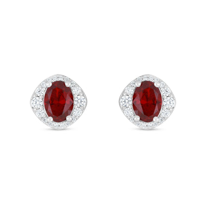 Sterling Silver 925 Earring Rhodium Plated Embedded With Ruby Corundum And White Zircon
