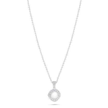 Sterling Silver 925 Necklace Rhodium Plated Embedded With Natural White Pearl And White Zircon
