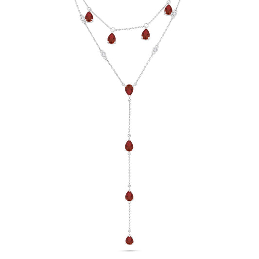 Sterling Silver 925 Necklace Rhodium Plated Embedded With Ruby Corundum And White Zircon