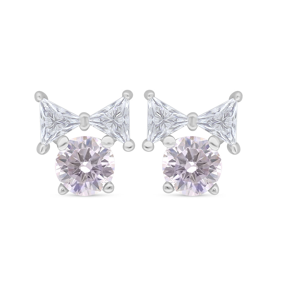 Sterling Silver 925 Earring Rhodium Plated Embedded With Pink Zircon And White Zircon