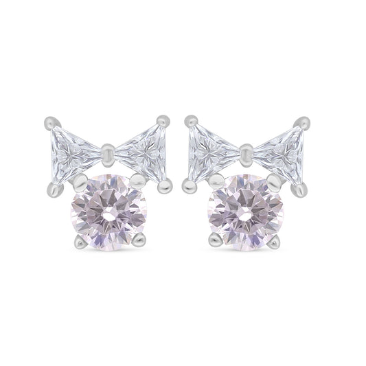 Sterling Silver 925 Earring Rhodium Plated Embedded With Pink Zircon And White Zircon