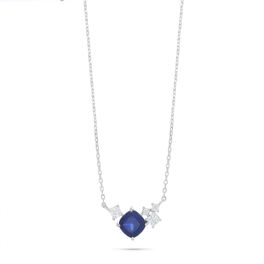 Sterling Silver 925 Necklace Rhodium Plated Embedded With Sapphire Corundum And White Zircon