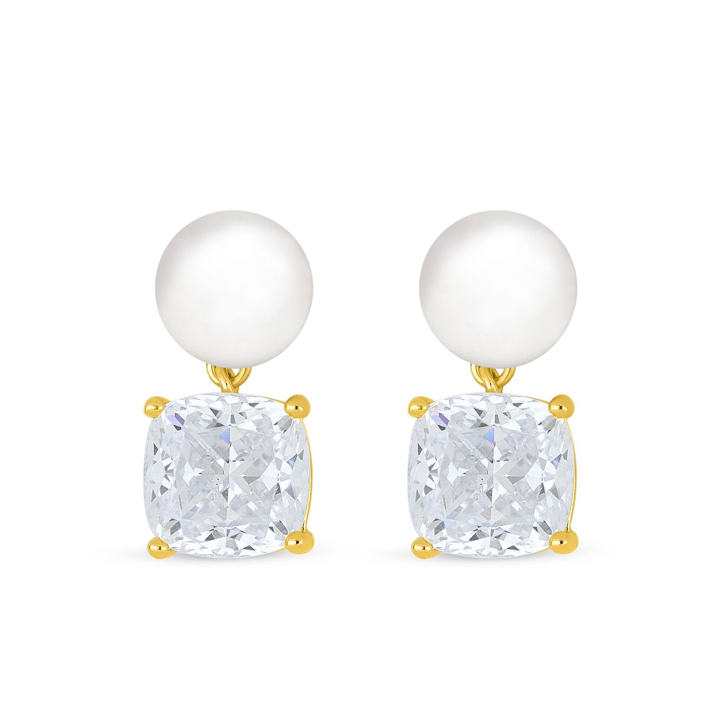 Sterling Silver 925 Earring Golden Plated Embedded With Natural White Pearl And Diamond Zircon