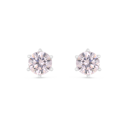 Sterling Silver 925 Earring Rhodium Plated Embedded With Pink Zircon