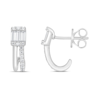 Sterling Silver 925 Earring Rhodium Plated Embedded With White Zircon