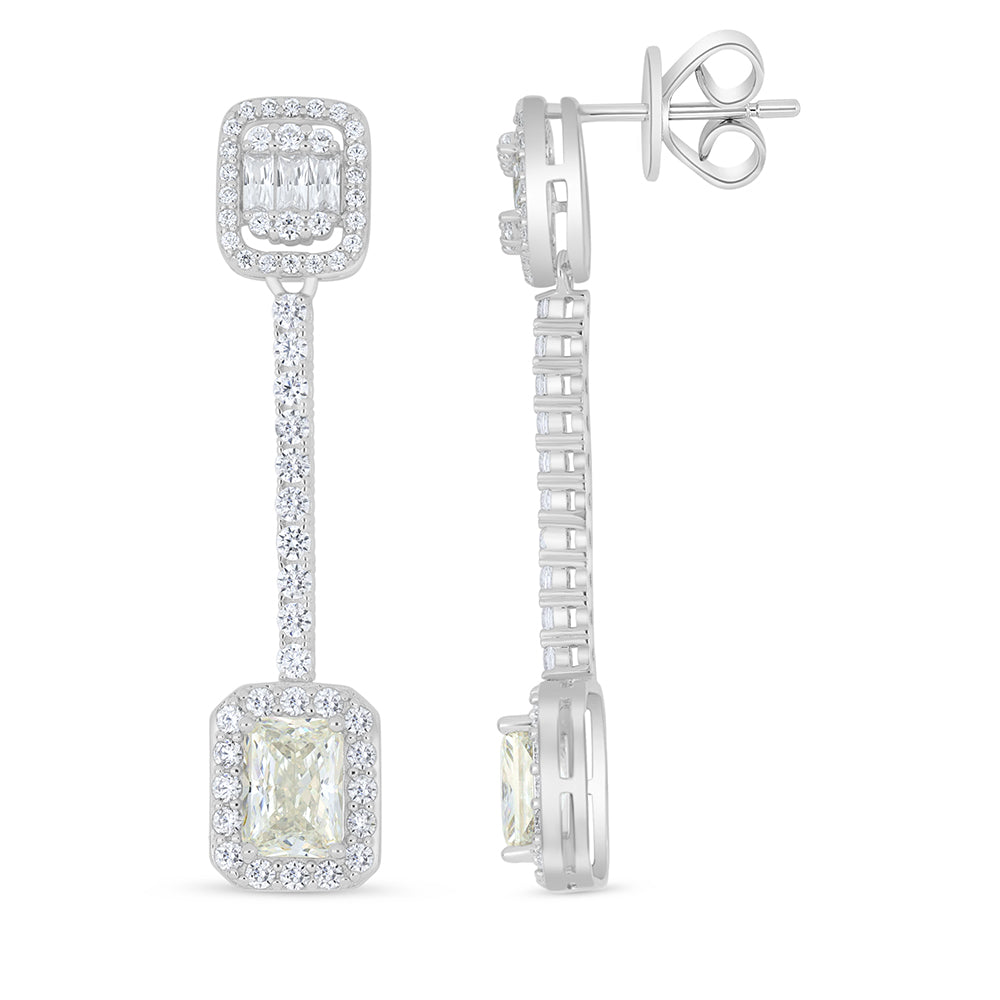 Sterling Silver 925 Earring Rhodium Plated Embedded With Diamond Zircon And White Zircon