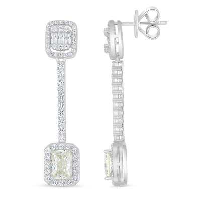 Sterling Silver 925 Earring Rhodium Plated Embedded With Diamond Zircon And White Zircon