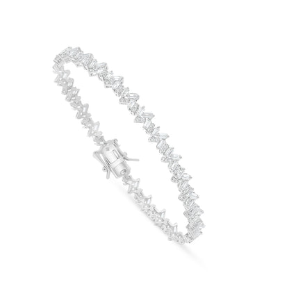 Sterling Silver 925 Bracelet Rhodium Plated Embedded With White Zircon