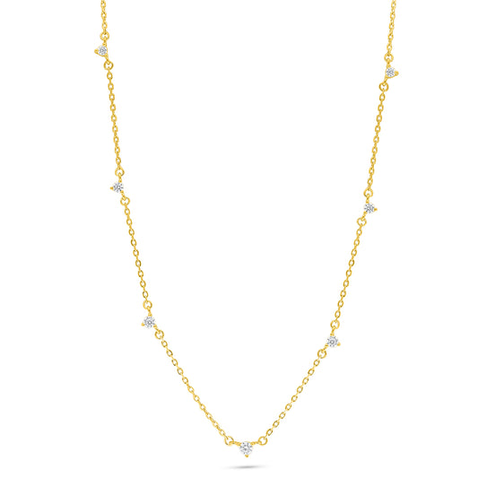 Sterling Silver 925 Necklace Golden Plated Embedded With White Zircon