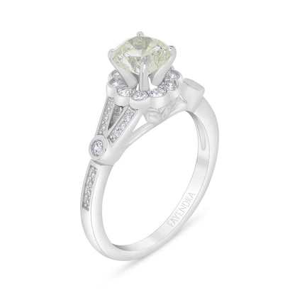 Sterling Silver 925 Ring Rhodium Plated Embedded With Diamond Zircon And White Zircon