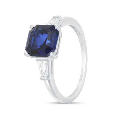 Sterling Silver 925 Ring Rhodium Plated Embedded With Sapphire Zircon And White Zircon