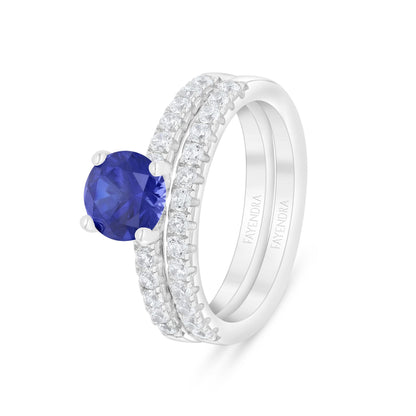 خاتم توينز من الفضة الخالصة عيار 925 مطلي روديوم مرصع زفير كروندوم و فص ابيض